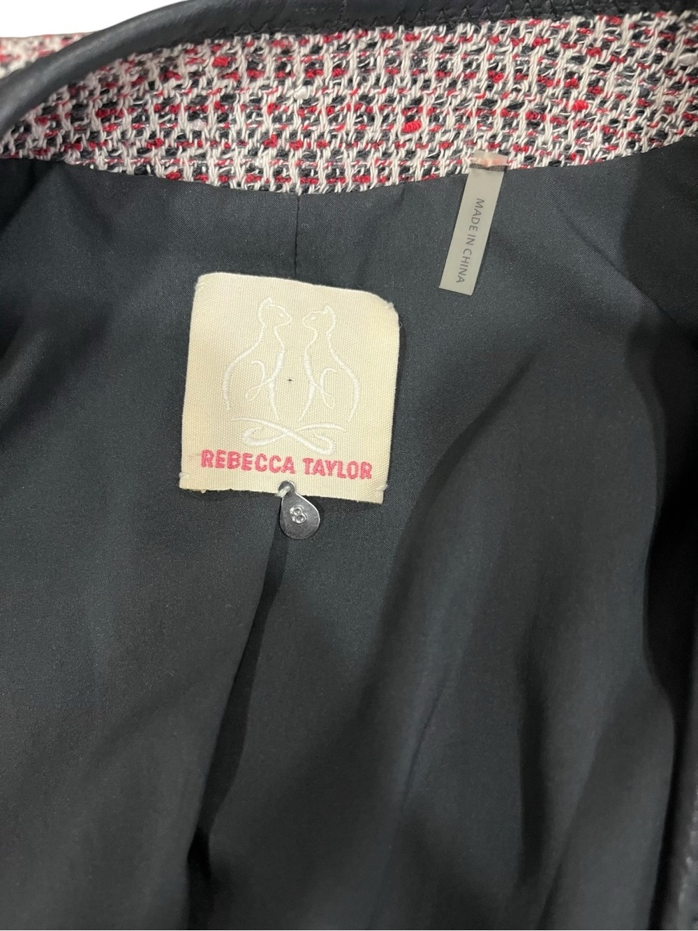 Rebecca Taylor Cutaway Leather Trim Tweed Jacket size 8 - Picture 6 of 10